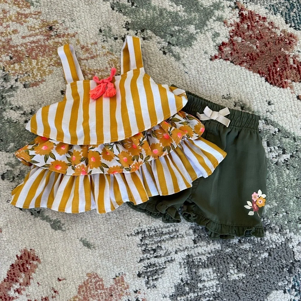 Daisy Fuentes Bohemian Ruffle Flowy Blouse + Ruffle Shorts 18 M Baby Girl